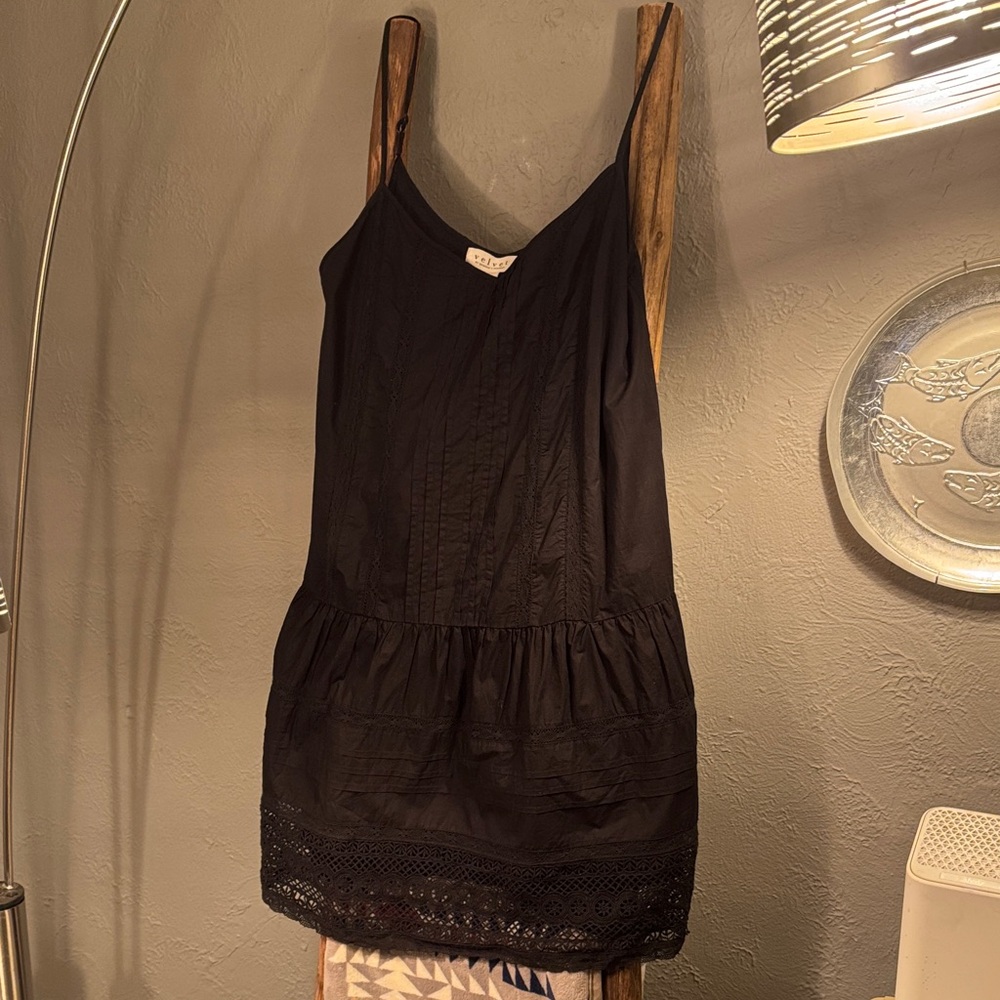 VELVET spaghetti strap lace hem dress